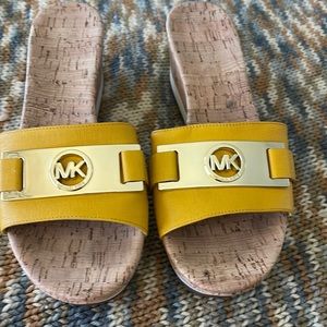 Michael Kors Cork Wedge Slide In Gold Hardware